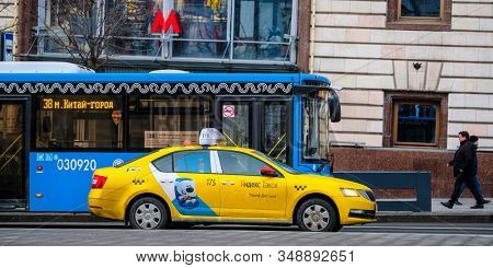 Mosocw, Russia - January, 26, 2020: the image of the taxi on Mosocw street