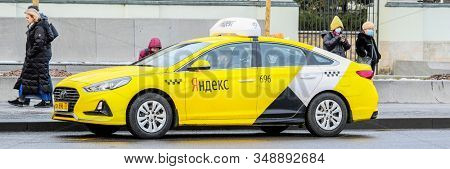 Mosocw, Russia - January, 26, 2020: the image of the taxi on Mosocw street