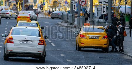 Mosocw, Russia - January, 26, 2020: the image of the taxi on Mosocw street