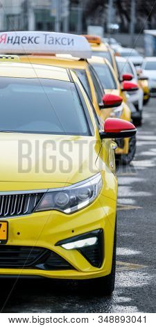 Mosocw, Russia - January, 26, 2020: the image of the taxi on Mosocw street