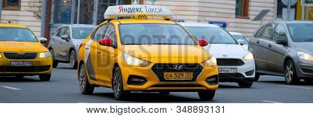 Mosocw, Russia - January, 26, 2020: the image of the taxi on Mosocw street