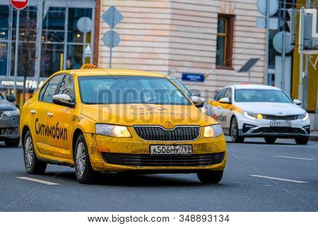 Mosocw, Russia - January, 26, 2020: the image of the taxi on Mosocw street