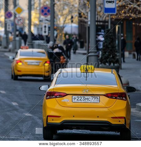 Mosocw, Russia - January, 26, 2020: the image of the taxi on Mosocw street