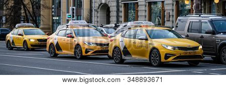 Mosocw, Russia - January, 26, 2020: the image of the taxi on Mosocw street