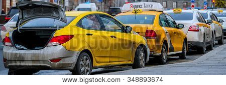 Mosocw, Russia - January, 26, 2020: the image of the taxi on Mosocw street