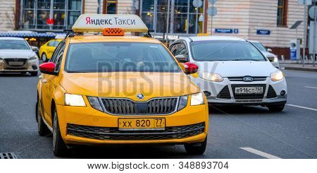 Mosocw, Russia - January, 26, 2020: the image of the taxi on Mosocw street