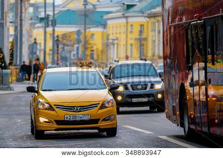 Mosocw, Russia - January, 26, 2020: the image of the taxi on Mosocw street