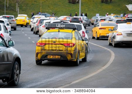 Mosocw, Russia - January, 26, 2020: the image of the taxi on Mosocw street