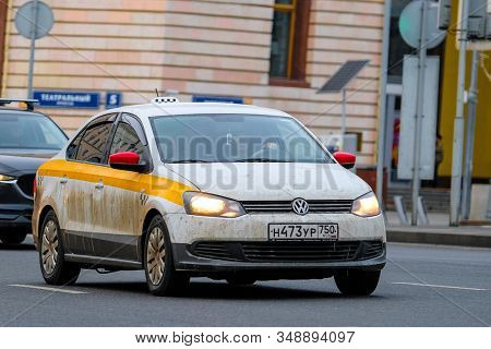 Mosocw, Russia - January, 26, 2020: the image of the taxi on Mosocw street