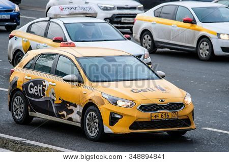 Mosocw, Russia - January, 26, 2020: the image of the taxi on Mosocw street