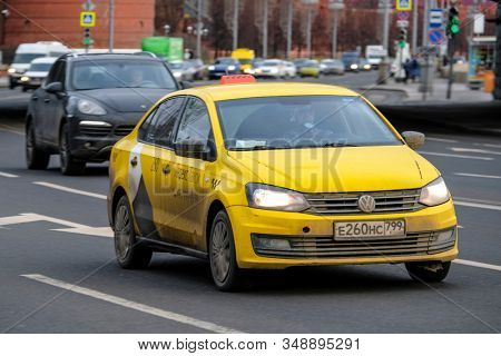 Mosocw, Russia - January, 26, 2020: the image of the taxi on Mosocw street