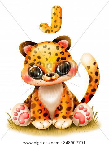 Cute Cartoon Jaguar On A White Background