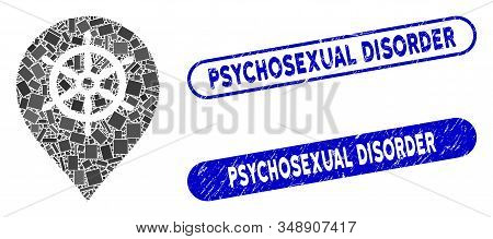 Mosaic Ship Wheel Marker And Rubber Stamp Seals With Psychosexual Disorder Text. Mosaic Vector Ship 