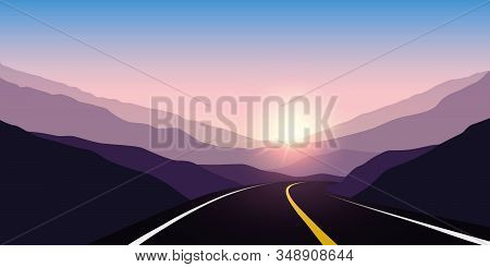 Asphalt Highway Between The Mountains Travel Landscape Vector Illustration Eps10