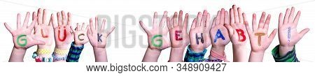 Children Hands Building Word Glueck Gehabt Means Lucky, Isolated Background
