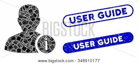 Mosaic User Info And Grunge Stamp Seals With User Guide Caption. Mosaic Vector User Info Is Formed W