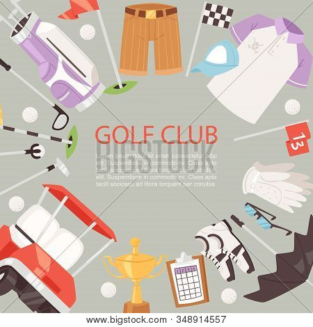 Golf Club Cartoon Poster Background Vector Illustration. Summer Sports Competition And Outdoor Leisu