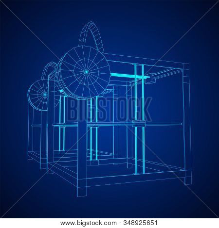 3d Printer Wireframe Low Poly Mesh Vector Illustration