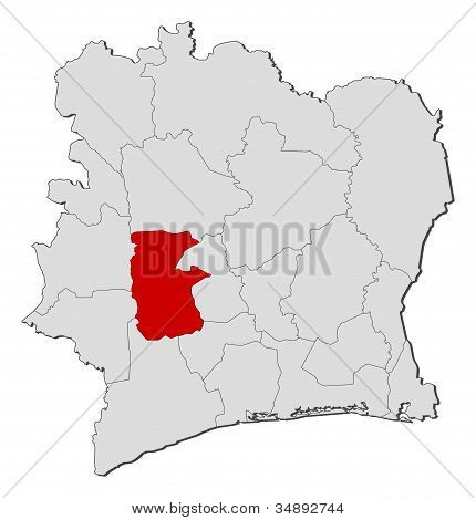Karte von Côte d ' Ivoire, Haut-Sassandra hervorgehoben