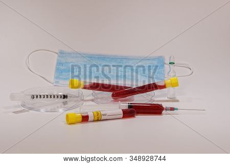 Microbiology Lab Medical Biological Virus Concept. Clinical Tests With Laboratory Testing Medical Eq
