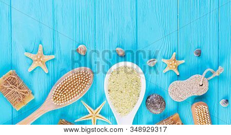 Bathroom Accessories. Spa And Beauty Theatment Products. Concept Of Natural Spa Cosmetics And Organi