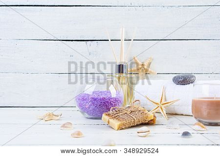 Bathroom Accessories. Spa And Beauty Theatment Products. Concept Of Natural Spa Cosmetics And Organi