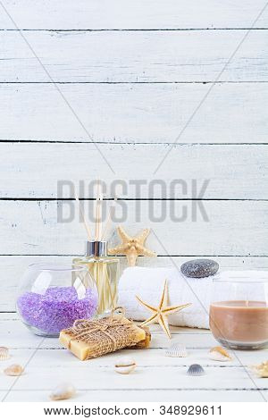 Bathroom Accessories. Spa And Beauty Theatment Products. Concept Of Natural Spa Cosmetics And Organi