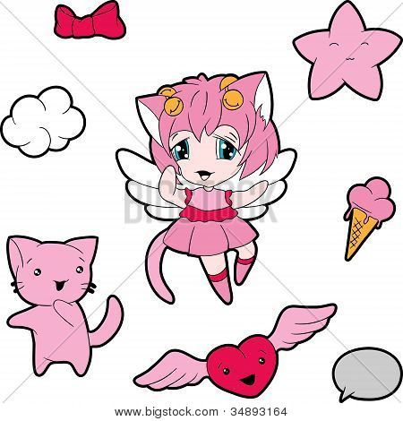 Sammlung von lustig und hÃ¼bsch glÃ¼cklich Kawaii Zeichen.