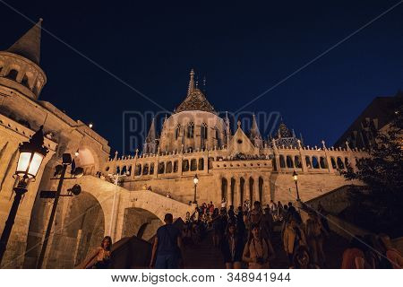 16.08.2019 Budapest, Hungary, View On Halaszbastya - Fisherman Bastion, In The Night