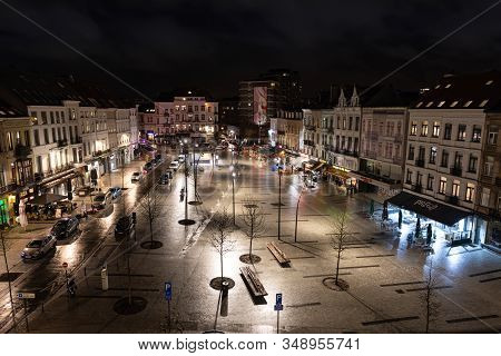 Brussels, Belgium - Jan 27, 2020: Place Jourdan In Brussels At Night, Belgium