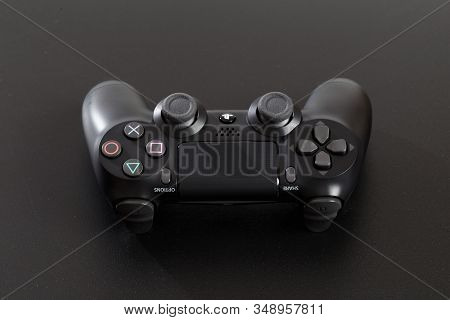 Russia, Oktober 24 2019: The New Sony Dualshock 4 With Playstation 4. Sony Playstation 4 Game Consol