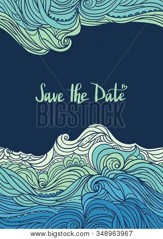 Elegant Vertical Waves Border. Wavy Striped Pattern. Hand-drwn Frame In Doodle Style. Template For C