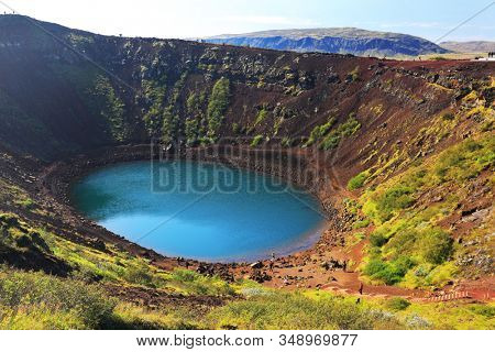 Kerid volcanic crater lake in Iceland, Europe