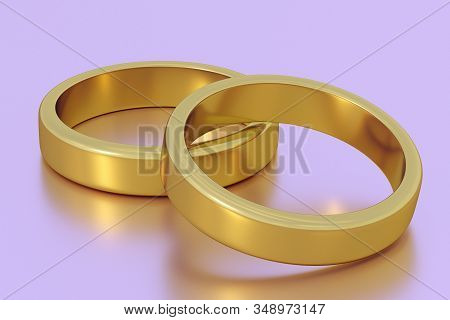 Wedding Rings. Gold Rings. Two Rings. 3d Rendering. Wedding Symbols. Wedding Traditions. Gold Items.