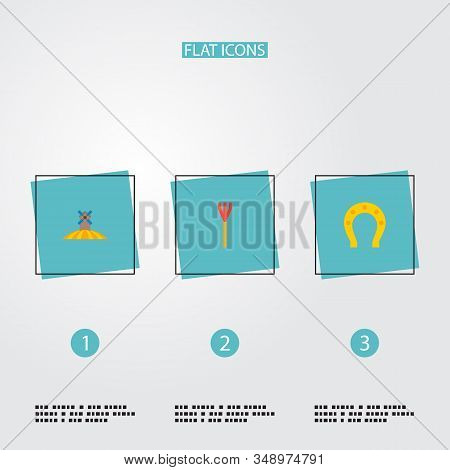 Set Of Agriculture Icons Flat Style Symbols With Horseshoe, Field, Rake And Other Icons For Your Web