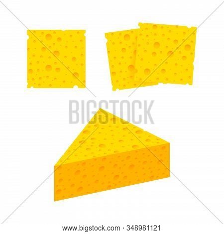 3 Views Yummy Cheese. Seamless Cheese Texture With Large Holes. Vector Stock Illustration.