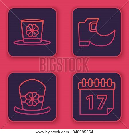 Set Line Leprechaun Hat And Four Leaf Clover, Leprechaun Hat And Four Leaf Clover, Tradition Leprech