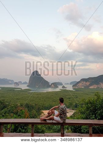 Young Men On Vacation In Thailand Visiting The Bay Of Phannga Famous For Its James Bond Island And V