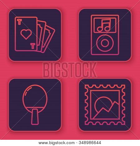 Set Line Playing Card With Heart Symbol, Racket For Playing Table Tennis, Music Player And Picture L