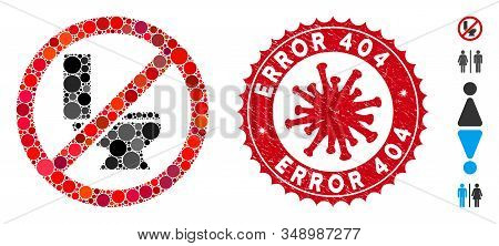 Collage No Toilet Bowl Icon And Red Round Rubber Stamp Seal With Error 404 Phrase And Coronavirus Sy