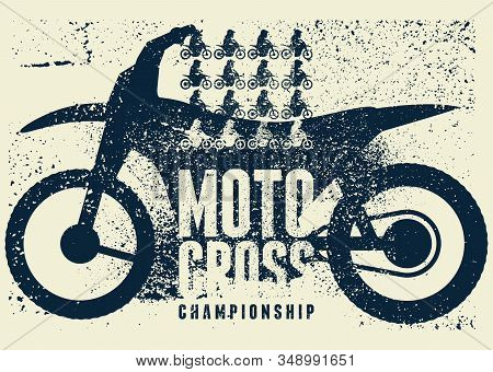 Motocross Championship Typographical Vintage Grunge Style Poster. Silhouette Of A Motocross Rider On