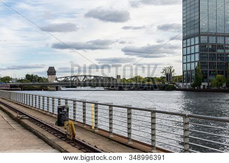 Berlin, Germany- October 6, 2019: View Of The Elsen Bridge From The Spree River Embankment