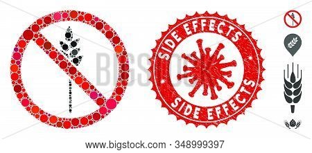 Mosaic No Wheat Icon And Red Rounded Grunge Stamp Seal With Side Effects Phrase And Coronavirus Symb