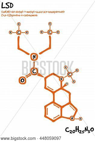 Large And Detailed Isolated Drawn Molecule And Formular Of Lsd.