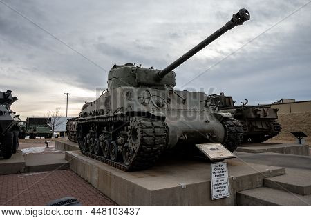 Calgary, Alberta - January 30, 2022: View Of A Sherman Tank At The Calgary Military Museum.