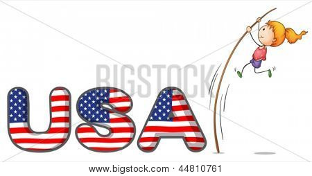 Ilustración de las cartas de Estados Unidos con una chica encima de un palo sobre un fondo blanco