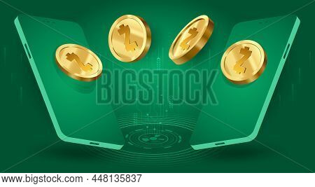 Zcash Cryptocurrency Golden Coins With Smartphone Illustration