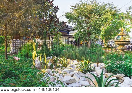 Kanchanaburi,thailand - February 19, 2021 : Beautiful Garden Decoration Of Cafe Amazon Coffee Shop A