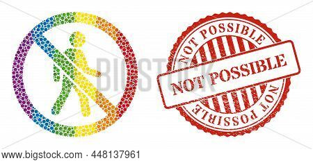 Stop Pedestrian Man Composition Icon Of Round Dots In Variable Sizes And Rainbow Colored Color Tints