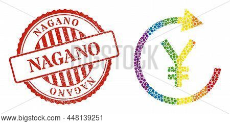 Japanese Yen Repay Mosaic Icon Of Spheric Dots In Variable Sizes And Spectrum Color Tints. Red Round